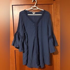Avenue Deep Blue Lace Trim Top